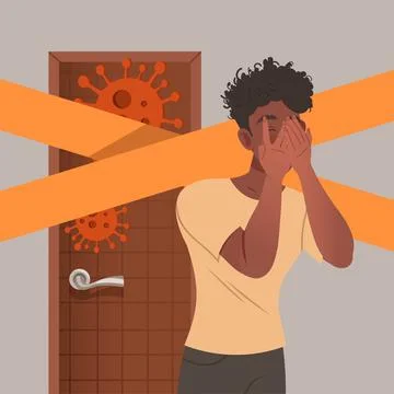 Man covering his face afraid of contracting viral infection. Compelled Isolation Stock Illustration