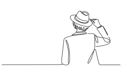 Man in Cowboy Hat Adjusting It While Walking Stock Illustration