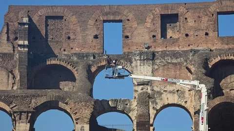 Man in crane inside the Colosseum Stock Footage 346641374