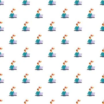 Man craving pizza while working on laptop seamless pattern Stock Illustration