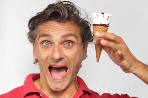 Man crazy for ice cream Stock Photos