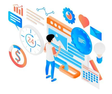 A man creates hyperlinks between websites Stock Illustration