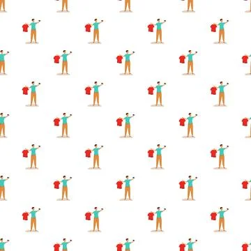 Man creating content holding red t shirt using smartphone Stock Illustration
