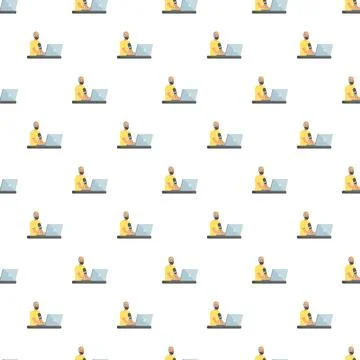 Man creating content podcasting with laptop seamless pattern Stock-Illustration