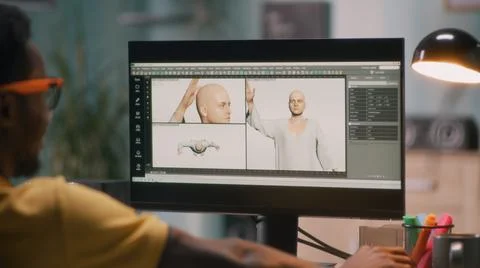 Man creating human 3D model 스톡 사진