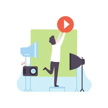 Man Creating Video Content, Technology Process of Software Development, Social 스톡 일러스트