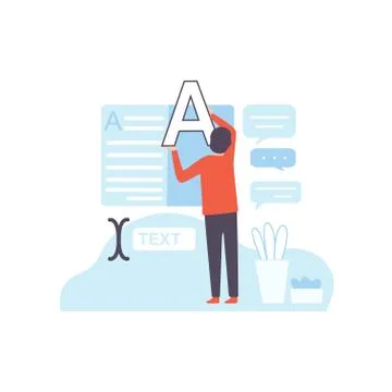 Man Creating Web Site Page, Digital Content Creating, Technology Process of Stock Illustration