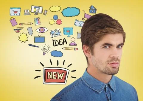 Man with creative design graphics drawings Stock Photos