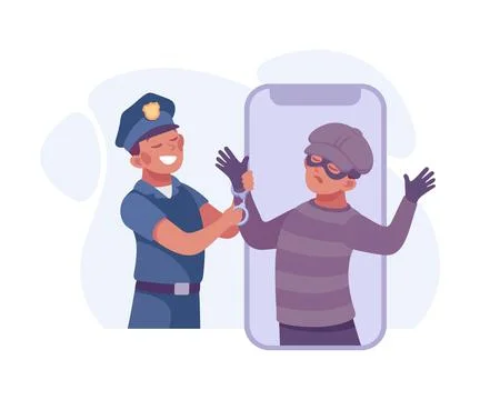 Man Criminal Caught by Police Commit Crime and Theft Vector Illustration Stock Illustration