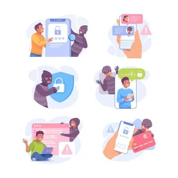 Man Criminal Commit Crime and Theft Vector Set Stock Illustration