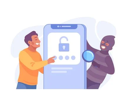 Man Criminal Commit Cyber Crime and Theft Vector Illustration Stock-Illustration