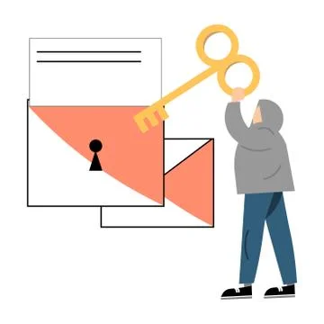 Man criminal stealing data and information from email letters Stock Illustration