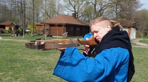 Man with a crossbow Stock Footage 49294334