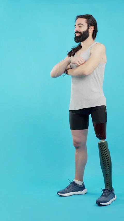 Man crossing arms standing with a prosthesis on his leg Stock Footage 239262831