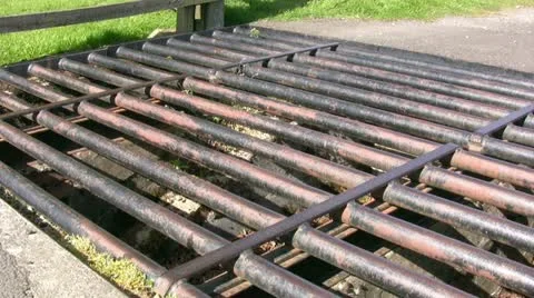 Man crossing cattle grid walking boots coming towards Stock Footage 18421210