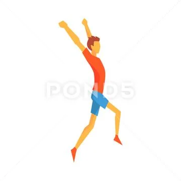 Man Crossing Finish Line Winning, Male Sportsman Running The Track In Red Top Stock Illustration