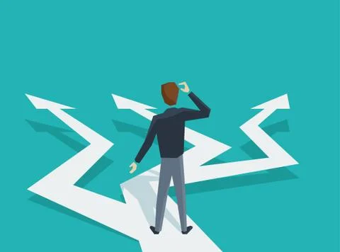 Man at crossroads before important choice Stock Illustration