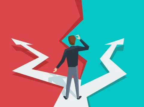 Man at crossroads before important choice Stock Illustration