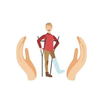 Man On Crouches Protected By Two Palms Stock Illustration
