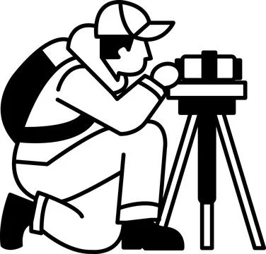 A man is crouching down and looking through a camera イラスト素材