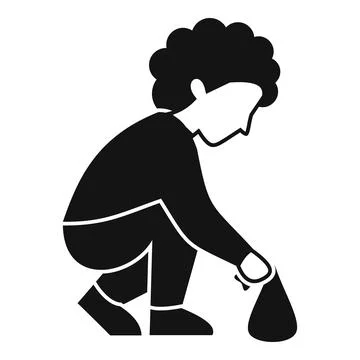 Man crouching picking up garbage into trash bag Stock Illustration