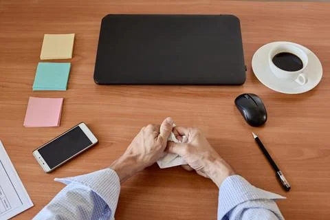 Man crumpling paper Stock Photos