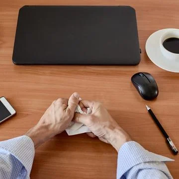 Man crumpling paper Stock Photos