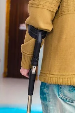 Man with a crutch. Close up Foto stock
