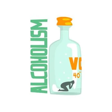 Man crying on the bottom of giant alcohol bottle, bad habit, alcoholism concept Stock Illustration