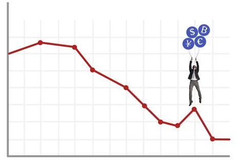 Man, crypto and graph decrease in studio, stock market broker and financial loss Stock Photos
