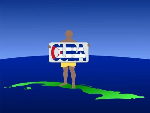 Man on cuba with sign Stock Illustration