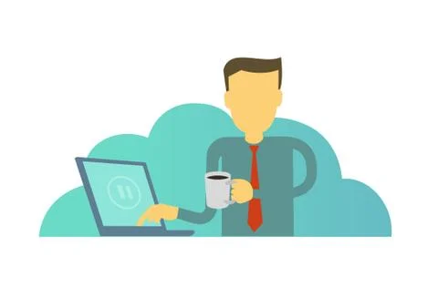 Man with a cup of coffee. Work on a pause. Coffee break. Break in business Stock Illustration