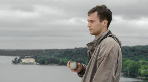 Man with a cup Video stock 51718321