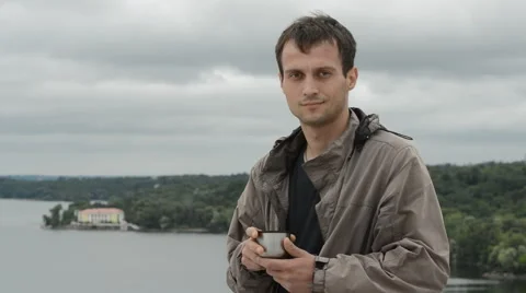 Man with a cup Video stock 51724117