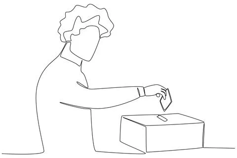 A man with curls will enter his voting results into the ballot box Stock Illustration