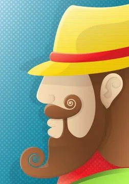 A man with a curly beard and a yellow hat Stock Illustration