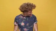 Man With Curly Hair Shaking His Head And Screaming Isolated Stock Footage