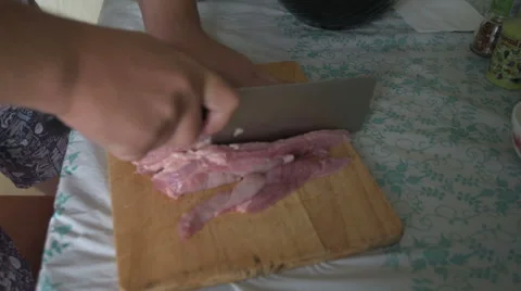 Man cut fresh meat Stock Footage 66531931