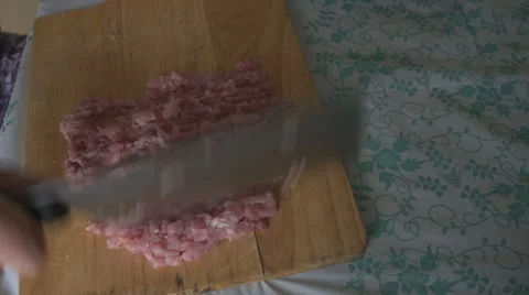 Man cut fresh meat Stock Footage 66532387