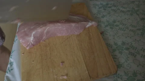 Man cut fresh meat Stock Footage 66532484