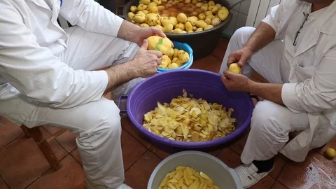 Man cut potatoes in the kitchen Stock Footage 90231021