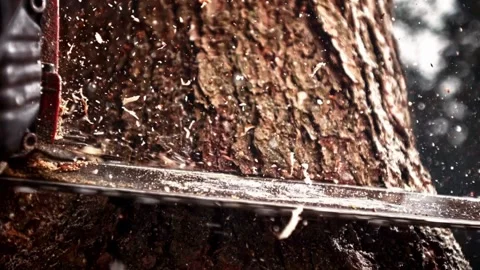 Man cut trees using an electrical chainsaw. Lumberjack using a chainsaw machine 스톡 동영상 336570291
