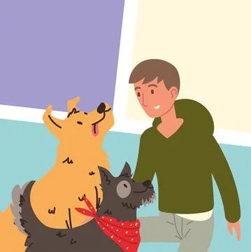 Man with cute dogs Stock Illustration