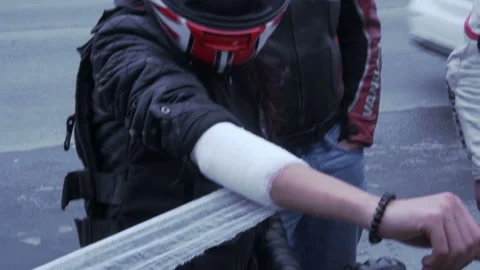 Man cuts a bandage with scissors Video stock 102362456
