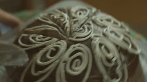 Man cuts biscuit cake Stock Footage 68392449