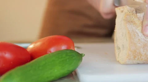 Man cutting bread Stock Footage 41278161