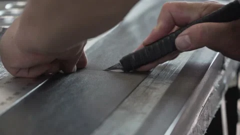 Man Cutting Leather With Razor, Leatherwork, 4K 스톡 동영상 138182723