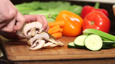 Man cutting mushroom close up Stock Footage 61395137