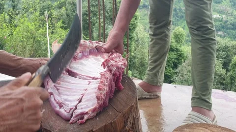 Man cutting sheep meat Stock-Footage 247115124
