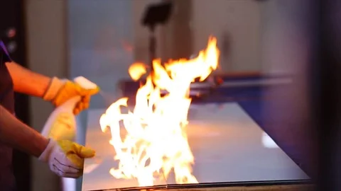 Man cutting a triplex glass in the workshop Stock Footage 69916628